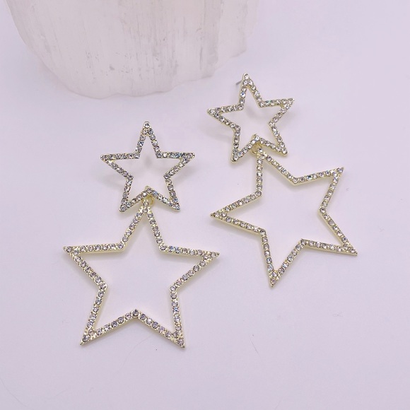 Starbright Gold Double Star Earrings - Picture 3 of 3